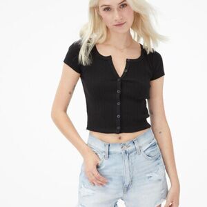 Jack Steven Cropped Button Front Ribbed Baby Tee size Medium